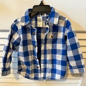 Blue and white checkered button down shirt boys 12 mont (12m) EUC
